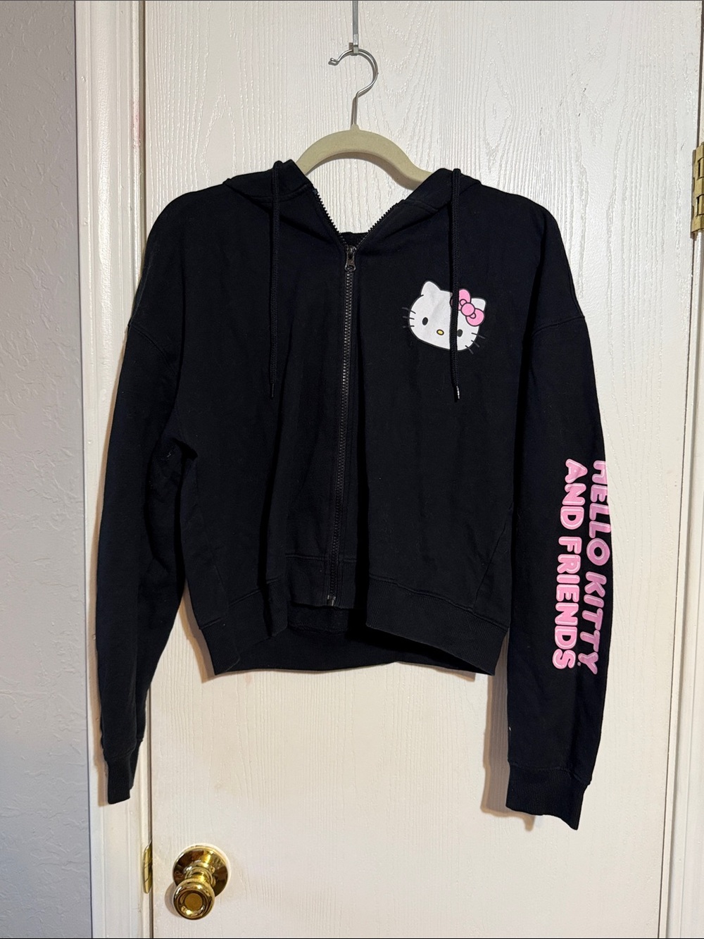 Hello Kitty Black Zip Hoodie with Pink Graphics